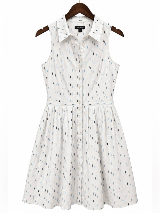 Ann Taylor Dresses & Skirts - Ann Taylor White Sleeveless Shirtdress with Blue Geometric Print, knee length